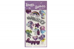 Наклейка пластиковая с россыпными блестками для декора открыток ко дню рождения, 9,5*22см 10шт/уп