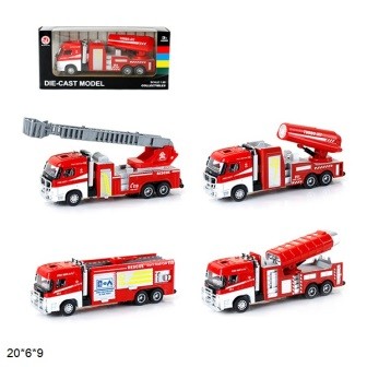 Пожарная машина игрушечная 251C1 металллическая, инерционная, 4 вида в коробке 20*6*9