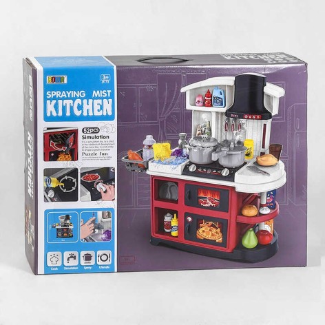 Кухня детская 2 цвета, 52 элемента, на батарейках, подсветка, звук, пар, помповая накачка воды, продукты, в коробке