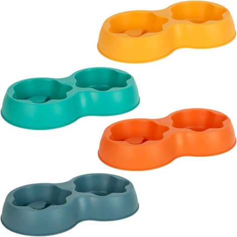 Двойная миска для домашних животных пластиковая 28x14x5 см