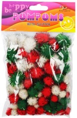 Помпоны блестящие, разные размеры,3 цвета,80шт.MQ4029