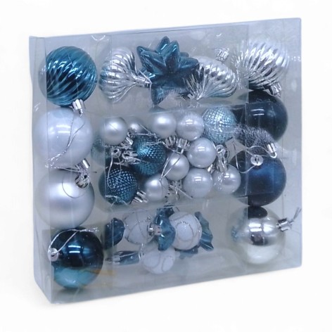 Новорічні прикраси іграшки на ялинку 36 штук, кульки, конфети, бурульки, зірочки, у слюді