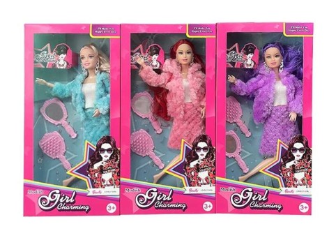 Лялька 3 види, висота 30 см, шарнірне з'єднання суглобів, аксесуари, дзеркальце, гребінець, в кор, мікс видів 