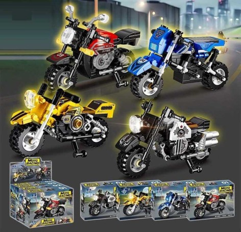 Конструктор, “Мотоциклы”, количество деталей 102-108, резиновые шины, в кор. 19*15*4см /60/240/4шт в кор.