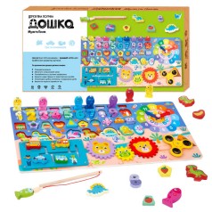 Дошка логічна WToys, математичний+фруктовий сортер, шестерні, спінер, годинник, пальчик 