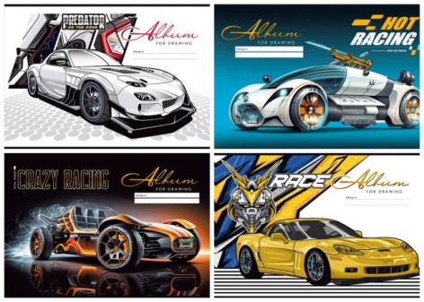 Альбом для рисования, 100г, на скобе, 202х292 мм, 12 листов. диз.23041-23044