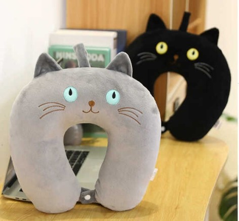 Подушка для подорожі під голову “Котик” з гачком для підвішування, на кнопці, 2 кольори