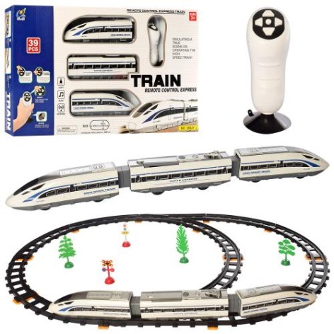 Железная дорога 308см, р/в, локомотив2шт, вагон, 39предм, звук, свет, едет, на бат-ц, в кор-ц, 48-28-5см 