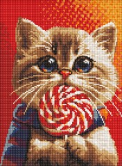 Набір з алмазною мозаїкою AMO7976 "Котик із цукеркою" з АВ стразами 30х40см