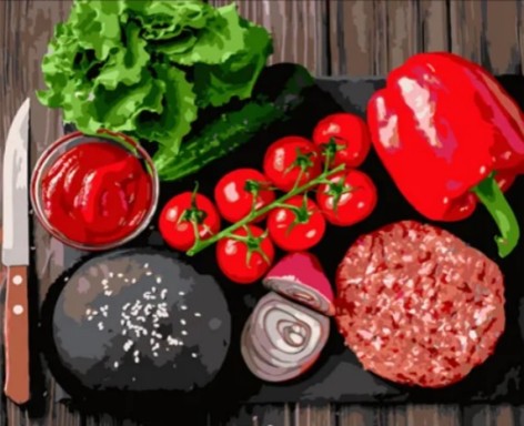 Набір для розпису за номерами Овочевий асортимент на кольоровому фоні розміром 40х50 см (MZ056)