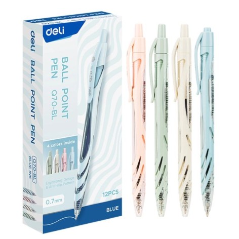Ручка кулькова Deli EQ70-BL синя 0,7мм автом кол. корпус, 12 штук