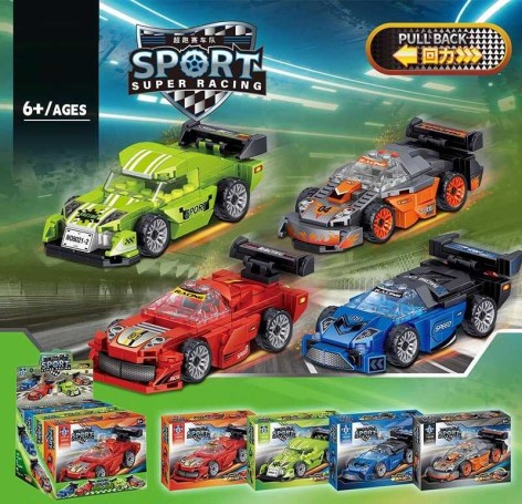 Конструктор, “Спорткар”, количество деталей 101-109, резиновые шины, инерция, в кор. 19*14*4см /60/240/4шт в кор.