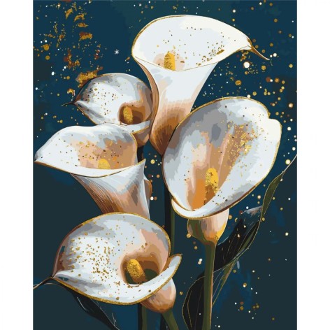 Картина за номерами Білі калі. Квіти. З фарбами металік 40*50 см Орігамі LW 30360