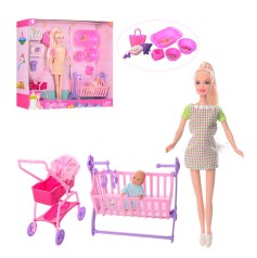 Кукла DEFA 29см, беременная, коляска, кроватка, аксессуары,2цв, в коробке,40.5-35-9,5см
