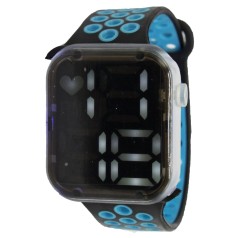 Годинник з прозорою кришкою налаштування дати і часу, кольорове підсвічування чорний+синій