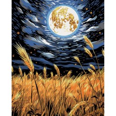 Набор для росписи по номерам Пшеница среди звездного неба Strateg на черном фоне размером 40х50 см (AH1066)