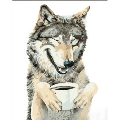 Картина по номерам Волк и чашечка 30х40 см