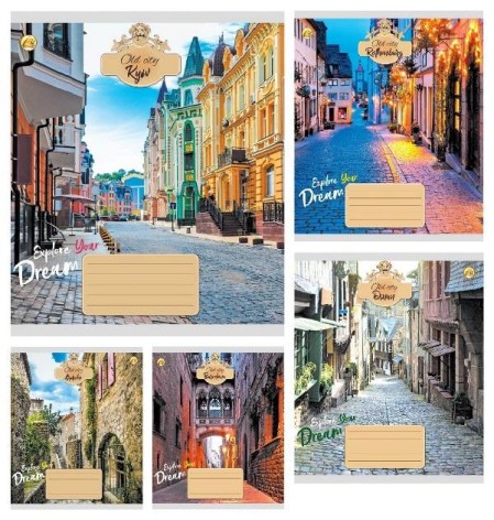 Тетрадь 18 арк.клітинка Тверда ТЕ41212 Вулиці старого міста, 20 шт. в уп. /400/, 5к.