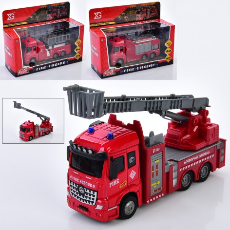 Пожарная машина металл, инерц, 1:43, 16см, звук, свет, подвижные детали,резиновые колеса, 3 вида, на бат(табл), в кор-це, 23-17,5-8,5см 