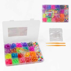 Набір резиночок для плетіння, 20 кольорів, пластикова фурнітура, гачок, намистинки, бокс-органайзер C74657