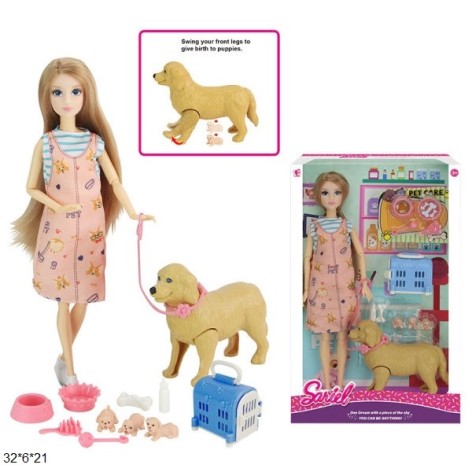 Кукла Sariel 29см 92023-A с песиком и новорожденными щенками кор.32*6*21 