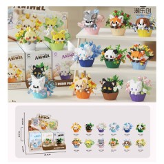 Конструктор тварина з квітами у горщику, від 215дет, (12видів) /12/144/12шт в кор. 28,5-12,5-20см