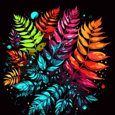 Набір для розпису за номерами Папороть у квітковому аранжуванні на чорному фоні 40х40 см