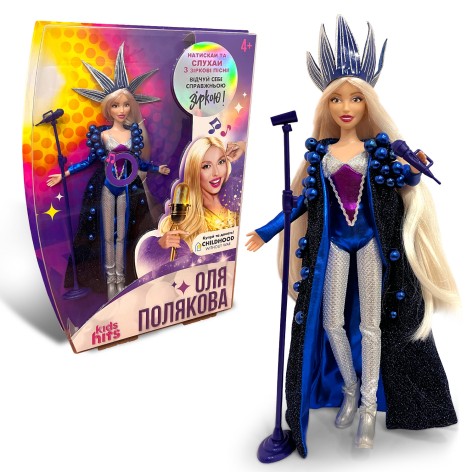 Лялька колекційна OLGA POLYAKOVA муз. в синьому вбранні,костюм ручна робота,співає 3 пісні укр. мовою, кор. 38,5х30х5,5см 