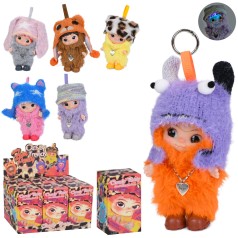 Лялька WK, 15см, музика, світло, петелька, брелок/аксесуар для сумки, в коробці-сюрприз, бат(табл), (мікс видів) /6/36/6шт в кор. 31-18-18,5см