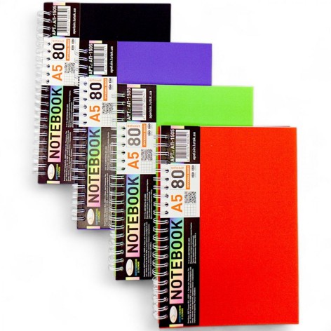 Блокнот А5, 80 л., пластик, пружина сбоку (микс видов)