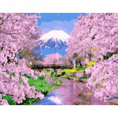 Набір для розпису по номерах Весна в Японії Strateg з лаком та рівнем розміром 40х50 см (SY6605)
