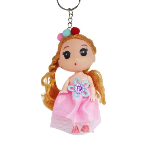 Лялька-брелок у сукні з обручем, рожева