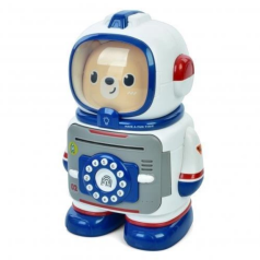 Копилка космонавт, сейф с кодом, затягивает купюры, звук, свет, 2 цвета, 24-29-15см 