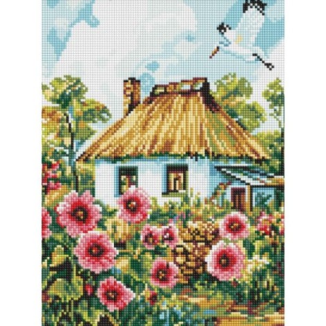 Алмазна мозаїка "Мальви біля хати" 30x40см