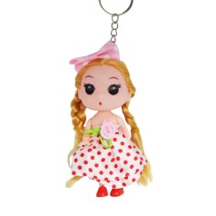 Лялька брелок у БІЛІЙ сукні в дрібний горошок
