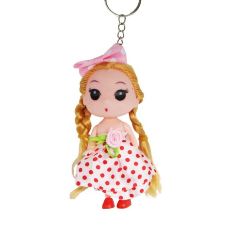 Лялька брелок у БІЛІЙ сукні в дрібний горошок