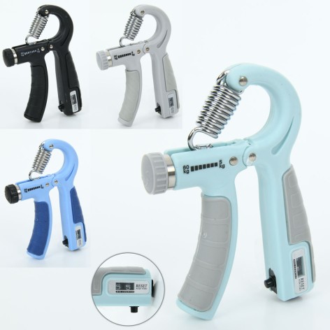 Еспандер кистьовий, з лічильником, з регульованим навантаженням 5-60кг, 4кольори, в пакеті, 12-15-2,5см 