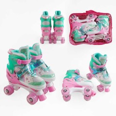 Роликові ковзани 29-33 розмір, колеса PU, колір - рожево-бірюзовий R-206-75S