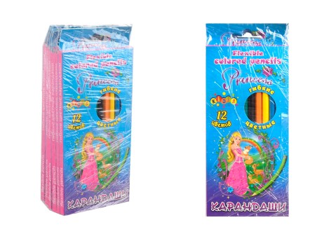 Карандаши 12 цветов гибкие Kidis из серии Princess World, по 6 уп.
