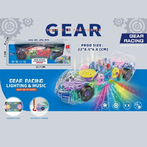 Машинка муз.прозорий корпус,кольорові внутрішні деталі, звук,світ., кор. 21,7*7*8,7см 