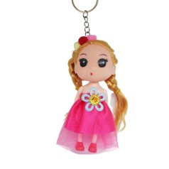 Кукла-брелок в малиновом платье с обручем.