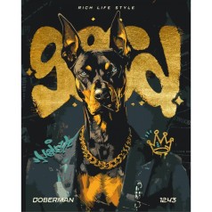 Картина по номерам Доберман с золотой цепью. Животные. С красками металлик 40*50 см. Оригами LW 30460