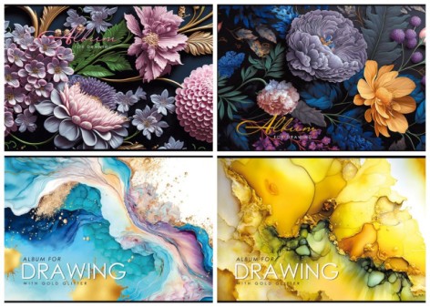 Альбом для рисования, 100г, на скобе, 202х292 мм, 40 листов. диз.23053-23056