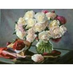 Алмазная мозаика по номерам 30*40 "Пионы" карт уп. (холст на раме)