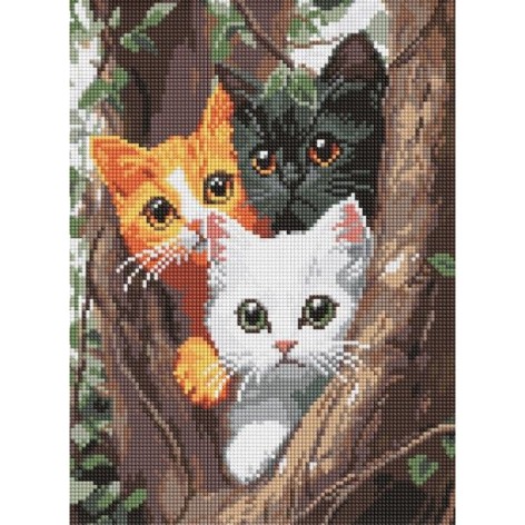 Алмазная мозаика "Котики на дереве" 30x40см
