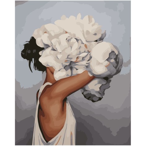 [0144] Картина по номерам 0144 ОРТ Девушка Белые Пионы 40*50