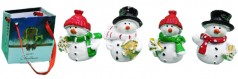 Сувенир керамический в сумочке "Снеговик с подарком" 4,5см 4в.(24*24)