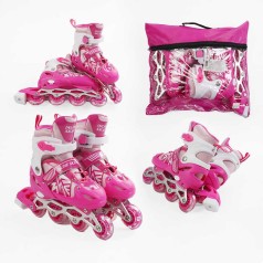 Роликові ковзани 29-33 розмір, колеса PVC, устілка 16-19 см, колір - рожевий INLINE SKATE 24010-S