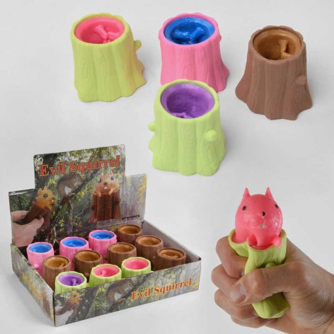 Игрушка-антистресс Стрейчевая белка в дупле 12 шт. в коробке