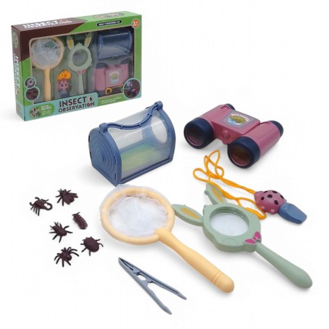 Набор для опытов (бинокль, пинцет, лупа, модель насекомого) в боксе